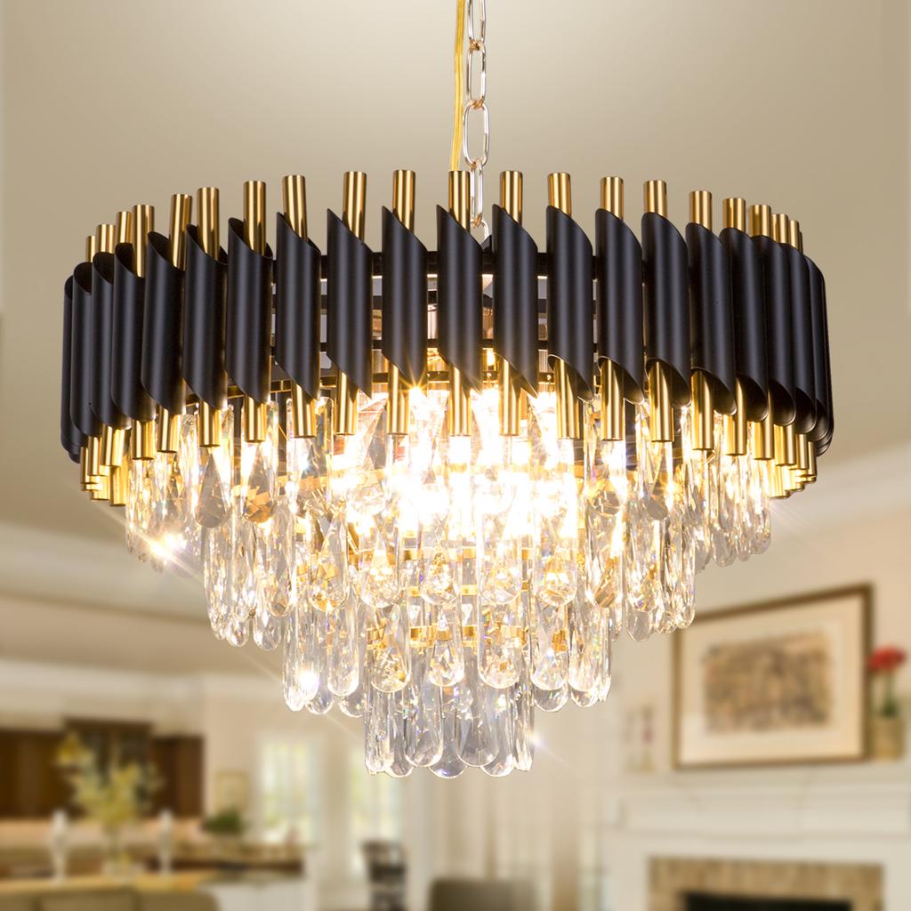 Modern K9 Crystal Chandelier Luxury Black LED Pendant for Home Villa Ceiling Installation With Switch Control for Room Lighting