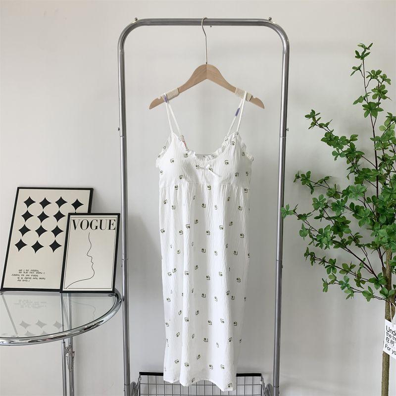 With Chest Pad Anti-exposure Nightdress Summer New Woven Foamed Cotton Suspender Dress Cute Sweet Girl Sleeveless Pajamas