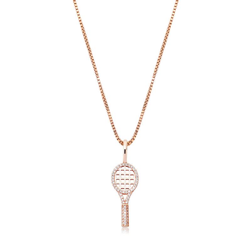 Gioielli di Moda Argento Sterling 925 Zircone Racchetta da Tennis Sportivo Ciondolo Collana Gioielli Regalo