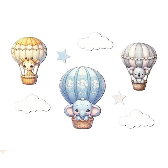 

9Pcs Hot Air Balloon Wall Art Cute Animal Clouds Stars 3D Wall Decor Eco-friendly Kids Room Nursery Decoration Baby Shower Gift