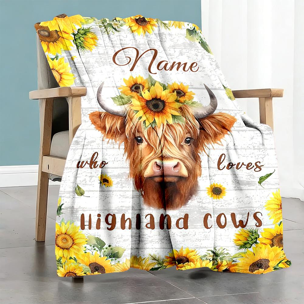 Sunflower Beef Personalized Name Blanket Throw Customizable Blanket Soft Warm Cozy for Office Chair Home Decor Chair Living Room for All Occasions