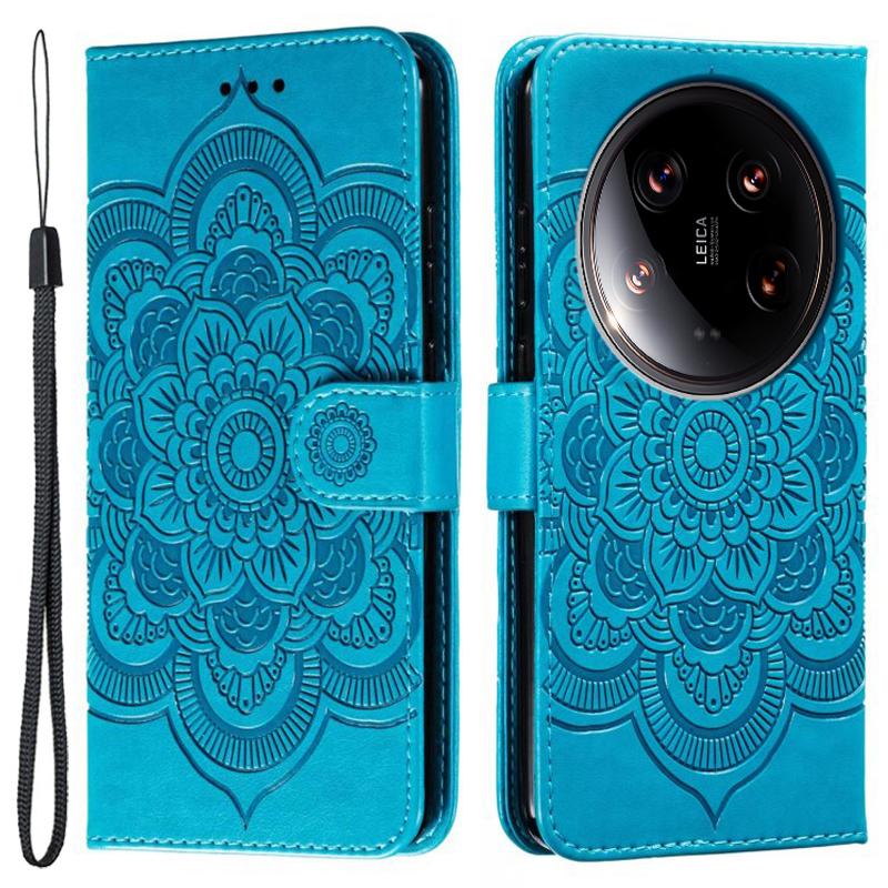 For Xiaomi 14 Ultra Case PU Leather Mandala Imprinted Design Wallet Phone Cover