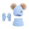Children's hats Outdoor warm three-piece set Boys and girls fleece ear protector pullover hat Cute hairball knitted wool hat