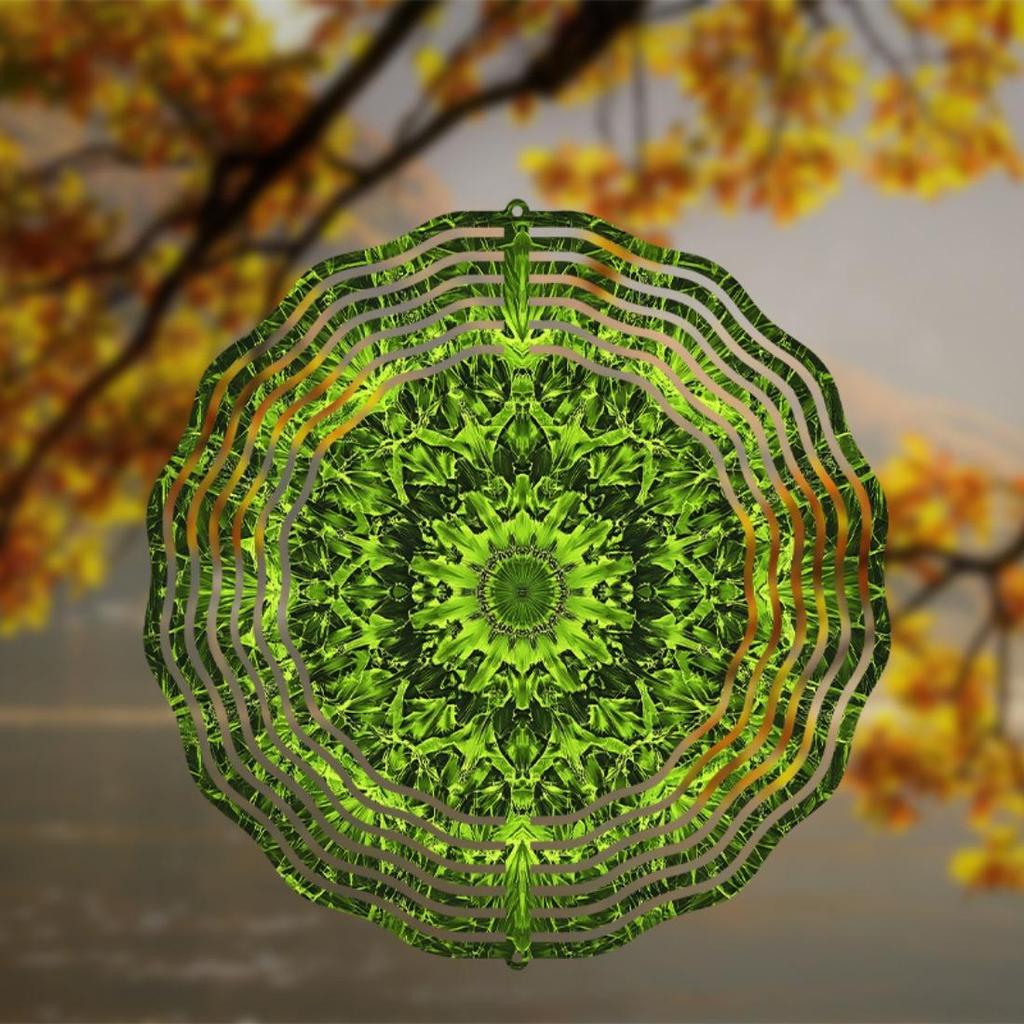 Grüner Mandala Metall Windrad für Garten Terrasse Balkon Dekoration 25,4 cm Hängende Windglocke mit 360° Drehung Ganzjahres Außenkunst