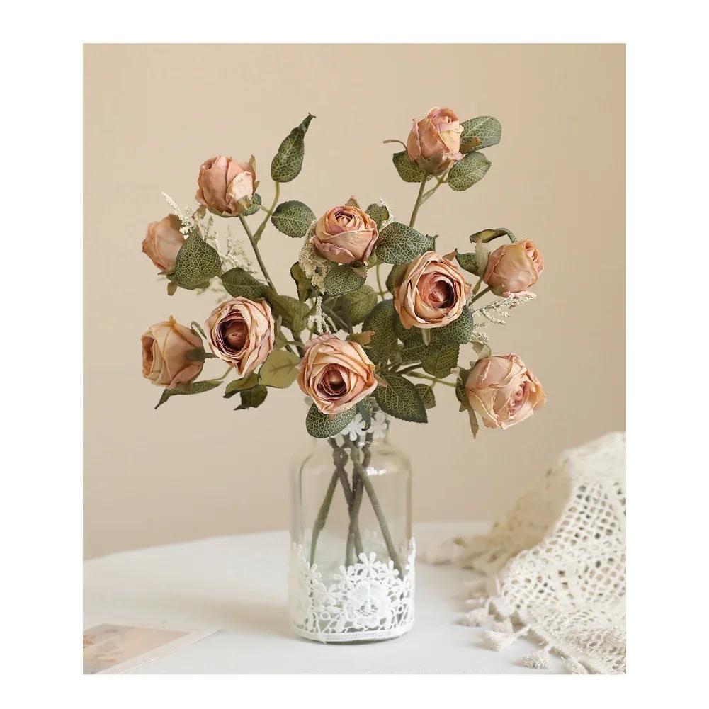 Fake Bloom Arrangement Artificial Silk Rose Home Decor Photo Props 32cm Height Flexible Stem Artificial Rose Bouquet