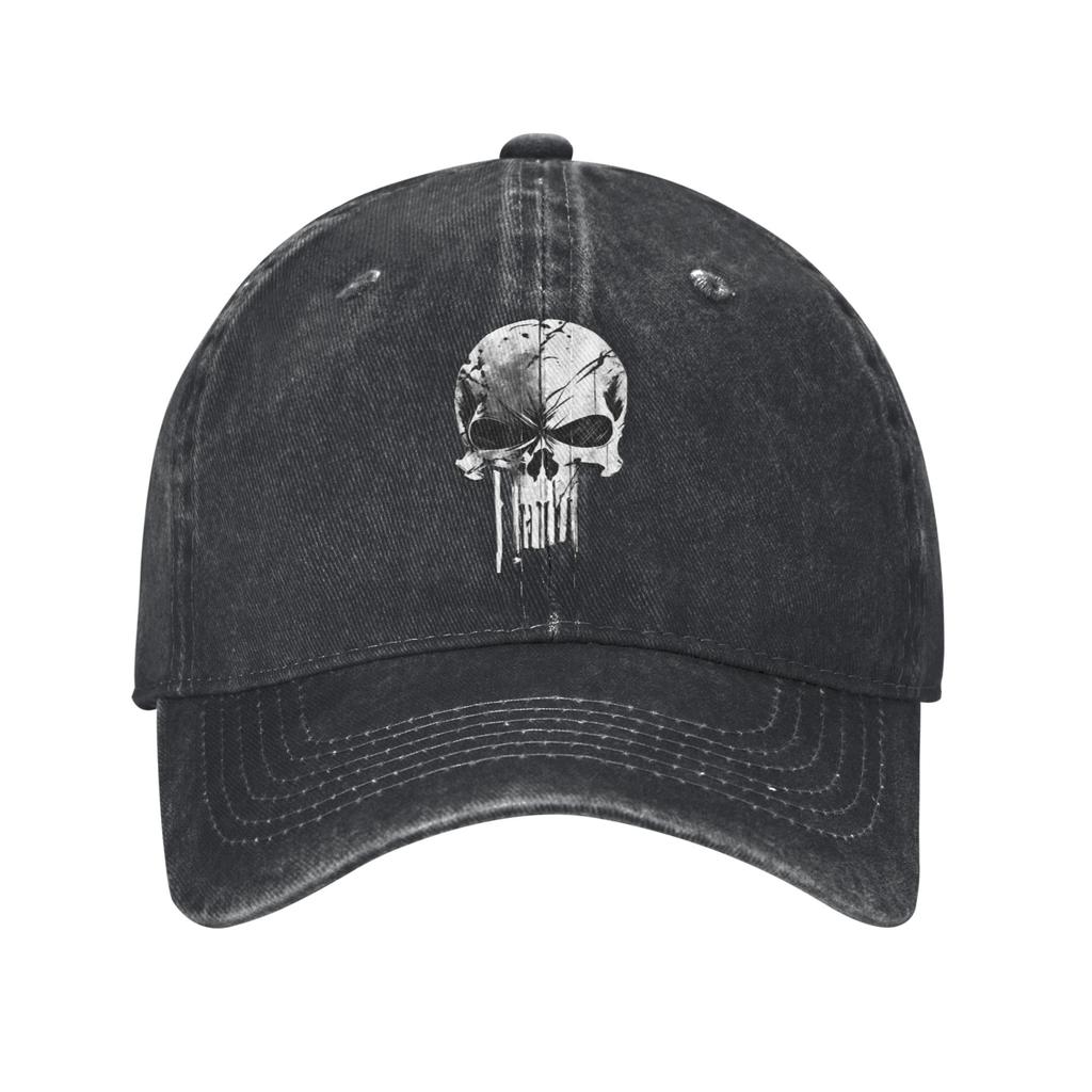 Skull Skeleton Punisher Baseball Cap Fashion Distressed Washed Headwear for Unisex Women Outdoor Running Golf Gift Caps Hat