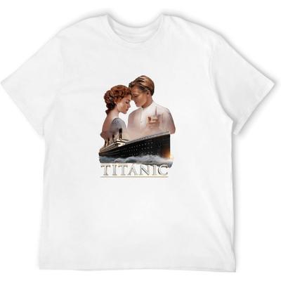 Men Titanic Movie Poster Jack and Rose Mercerized Cotton T-Shirts White