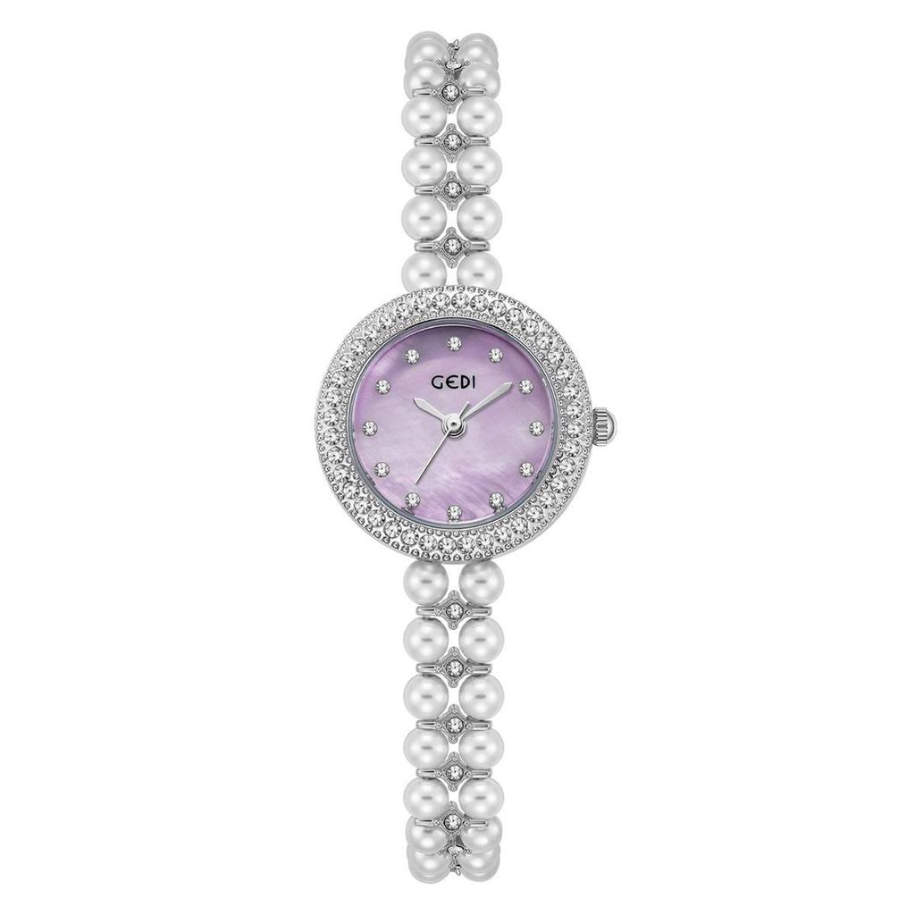 Gedi Women's Diamond-Set Mother-of-Pearl Luxury Watch with Pearl Band and Quartz Movement