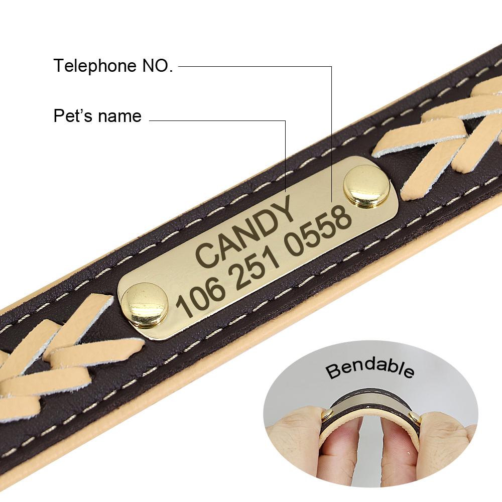Personalized Dog Collar Leather Padded Dogs Braided Collars Free Engraving Pet ID Tag Nameplate for Small Medium Large Dogs