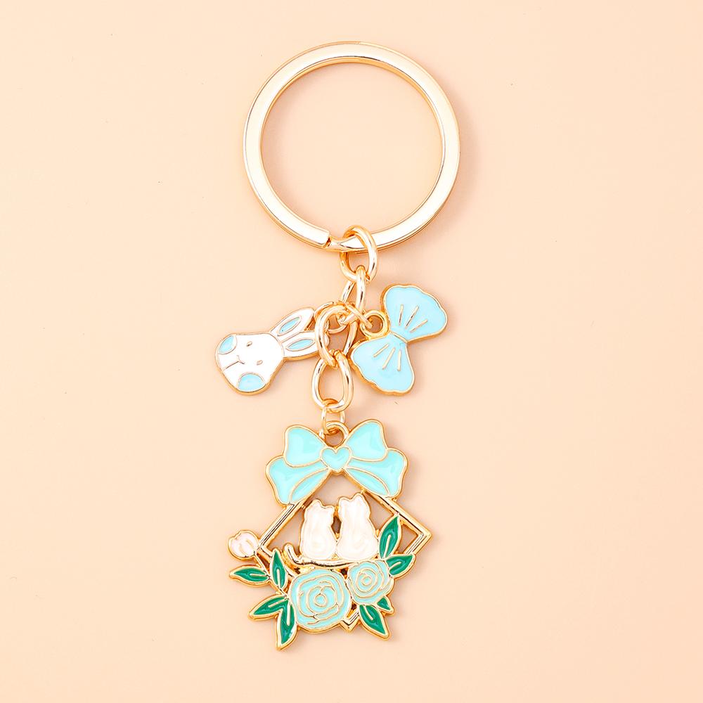 Pretty Flower Wreath Keychain Women Girls Cat Rabbit Butterfly Key Ring Pendants for Handbag Decor DIY Key Chain Jewelry Gifts