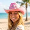 Wide Curved Brim Rhinestone Tiara Cowgirl Hat Western Style Shape Retention Feather Party Cowboy Hat Soft Felt Breathable