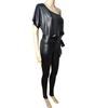 New Fashion Faux Leather Dress - Elastic Diagonal Neck & Batwing Short Sleeve