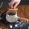 White Gold Pattern Ceramic Milk Jug Wooden Handle Coffee Milk Pot Coffeeware Coffee Accessories Desktop Milk Jug with Wooden Lid