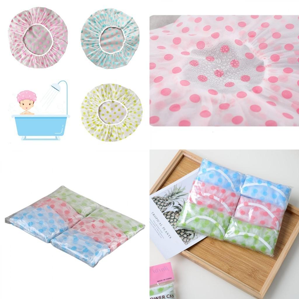 Thickening Oil-proof Shower Cap Reusable Blue/yellow/pink Polka Dot Spa Cap