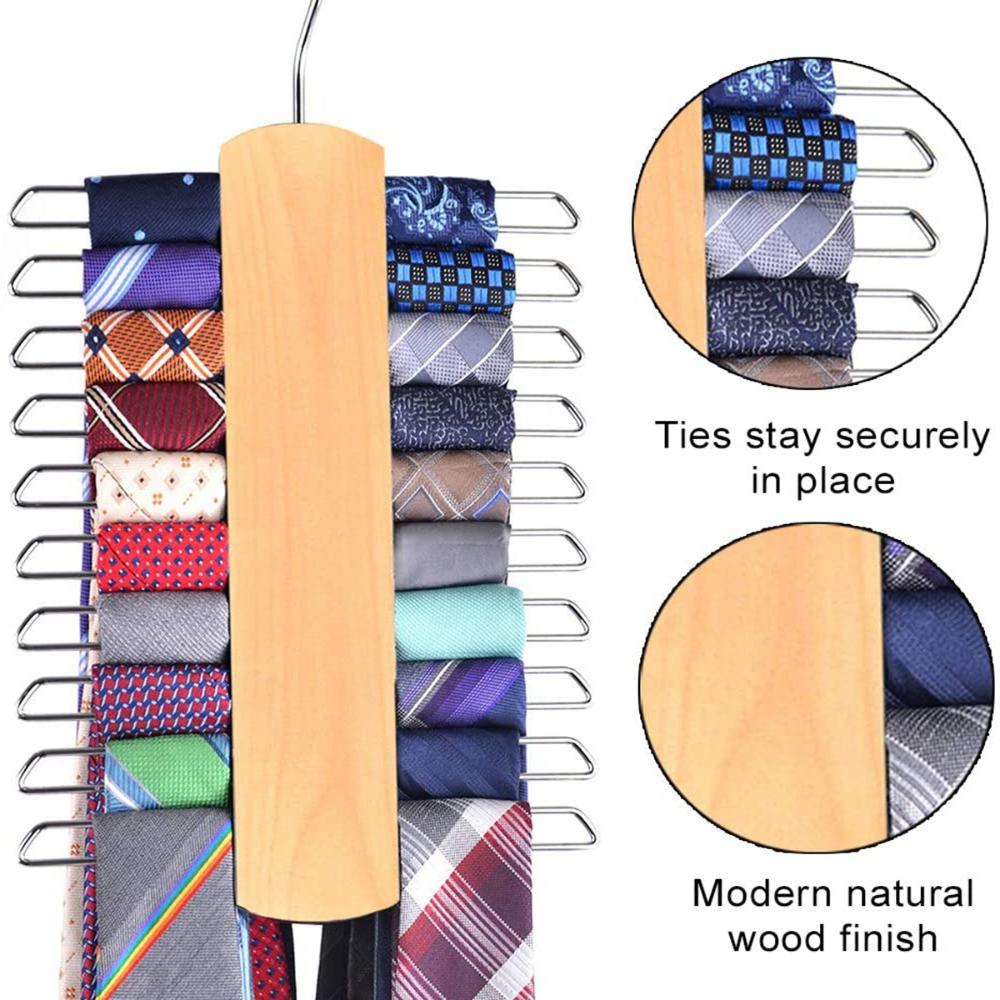 Wardrobe 20 Bar Wooden Belt Organiser Scarfs Storage Hanger Tie Rack