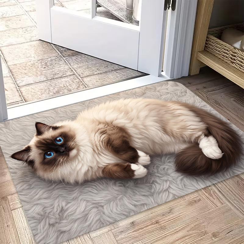 3D Visual Manhole Cover Cat Doormat for Entryway, Perfect for Holiday Dining and Home Decor, Indoor/outdoor Party Decoration, 2D Flat