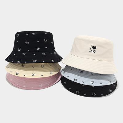Can Wear Double-sided Puppy Pattern Full of Love Letters Embroidered Bucket Hat Men's and Women's Leisure Basin Hat