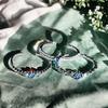 Single Diamond Sea Blue Zir*****Pen Ring Color Treasure Light Luxury Simple With Diamond Niche Design Fashion Ring Woman
