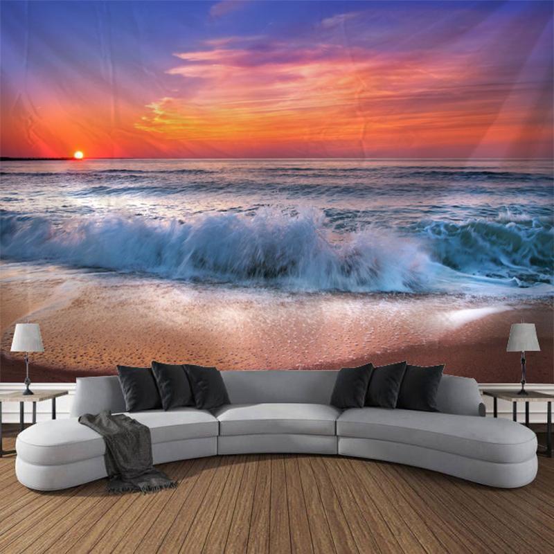 Beach Sunset Scenery Tapestry Wall Hanging Bohemian Calico Tapestry Home Wall Decor Bedroom Decor