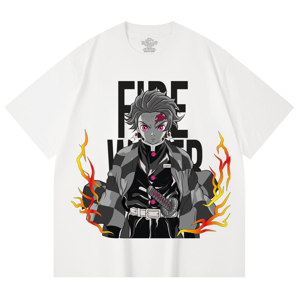 230 Gsm 100% Cotton Demon Slayer V116 Tanjiro Print Unisex Heavy Cotton T Shirt