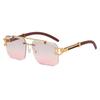 Double beam sunglasses frameless trimmed square sunglasses new European and American fashion leopard tide sunglasses wood grain