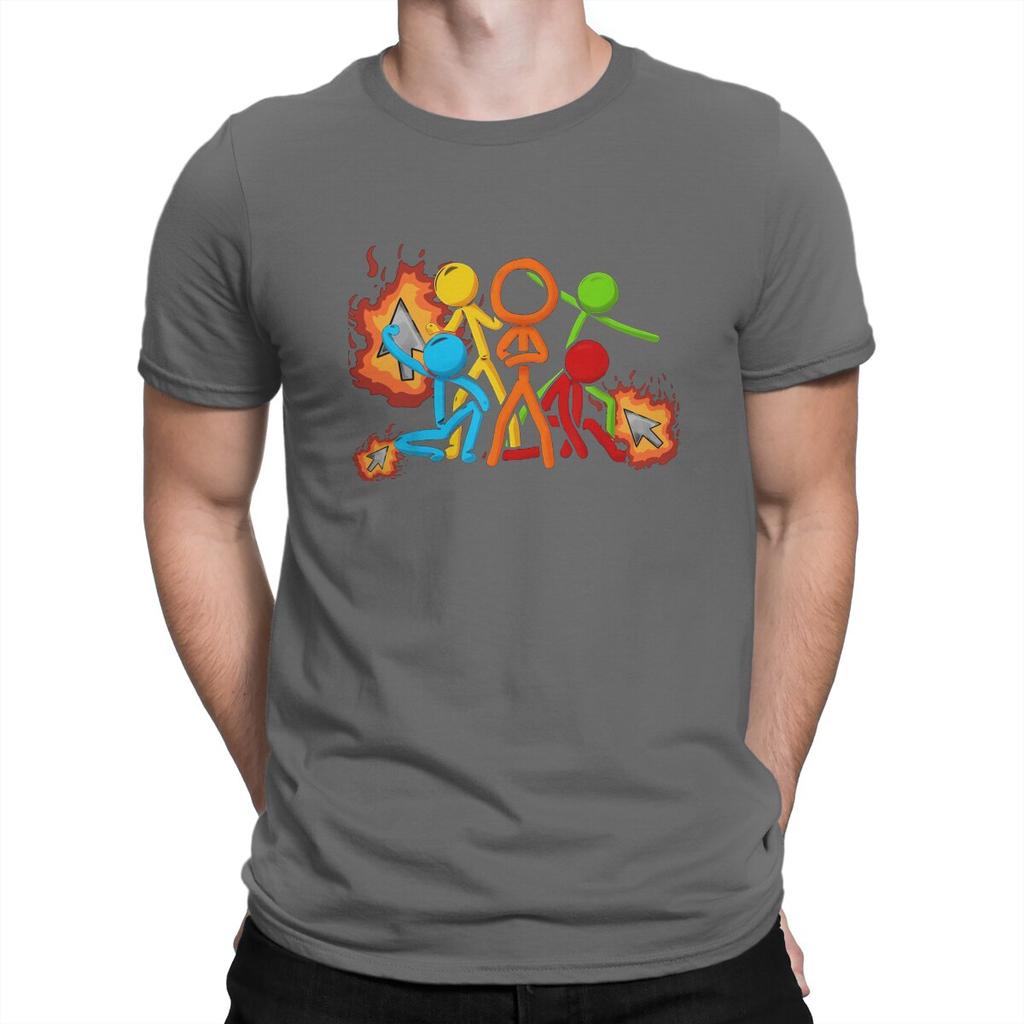 Five Stick Figures with Fire Mouse Pickaxe Unique TShirt Alan Becker Game Casual T Shirt Hot Sale Tshirt For Men Women