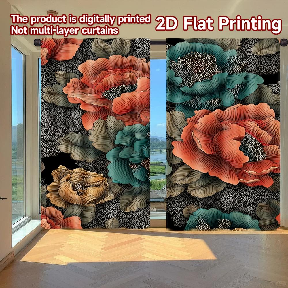 

Flat Printing Curtains Without Rod Floral Lace Design Valentine Is Day Festival Creative Versatile Polyester Curtain Set Of 2 Made Washable W100*H70(CM)-Rod Pocket&2PCS