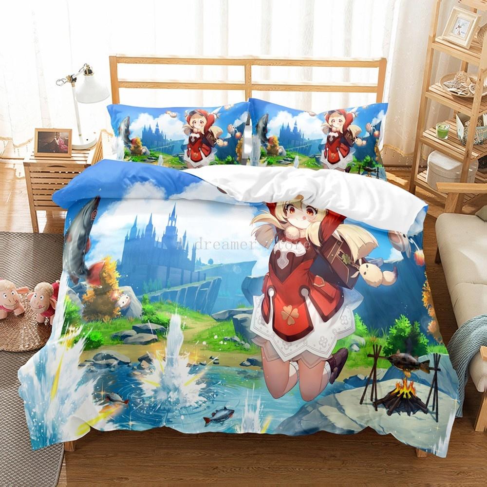 Genshin Impact Bedding Collection For Kids Teens Boys Girls Duvet Cover With Pillowcase Microfiber Bedclothes Cartoon Bed Linen