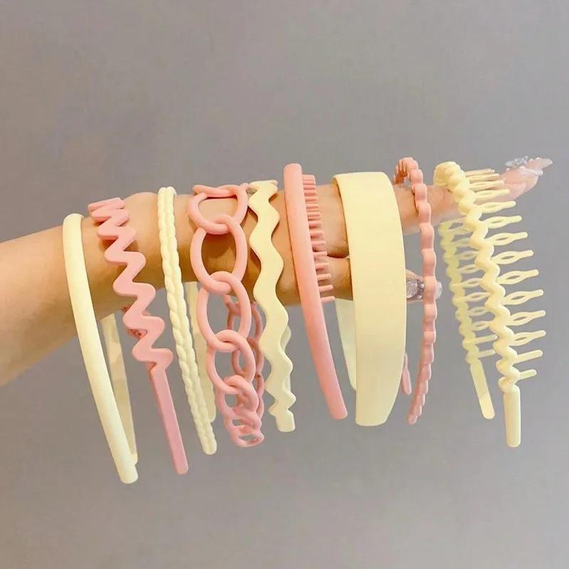 9pcs Fashion Matte Headbands for Women Girls Plastic Hairbands Versatile Simple Hairband Hair Hoop Hair Accessories Set Headwear