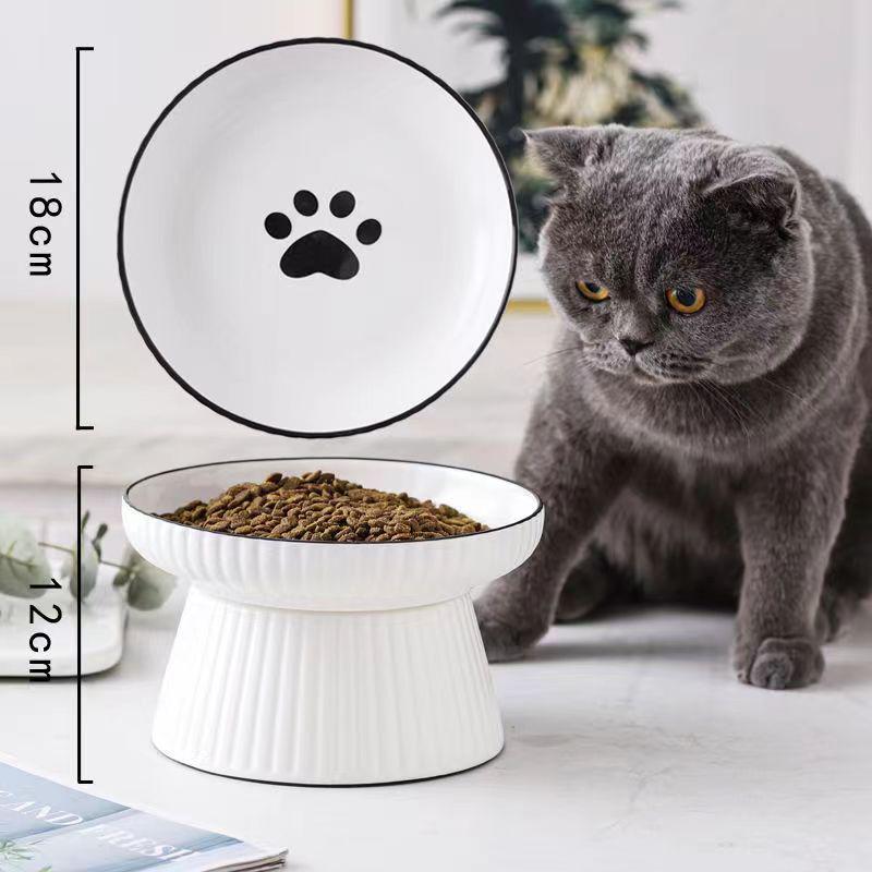 Large Ceramic Cat & Dog Bowl - Elevated Design for Cervical Protection, Wide Mouth, Garfield Cat-Suitable