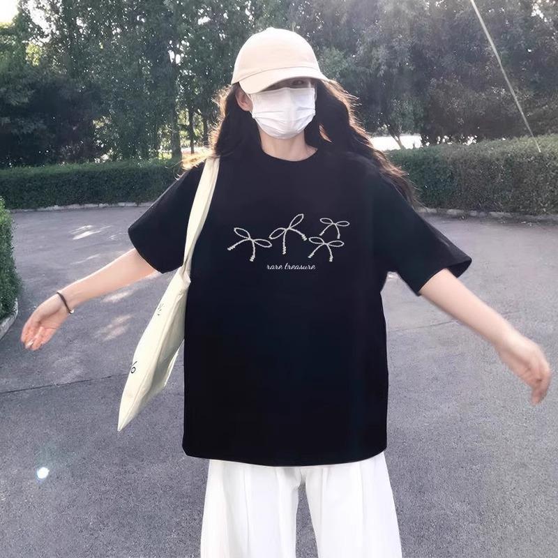 Black Short-sleeved T-shirt Women's Pure Cotton New Popular Loose Half-sleeved Summer Unique Design Beautiful Top