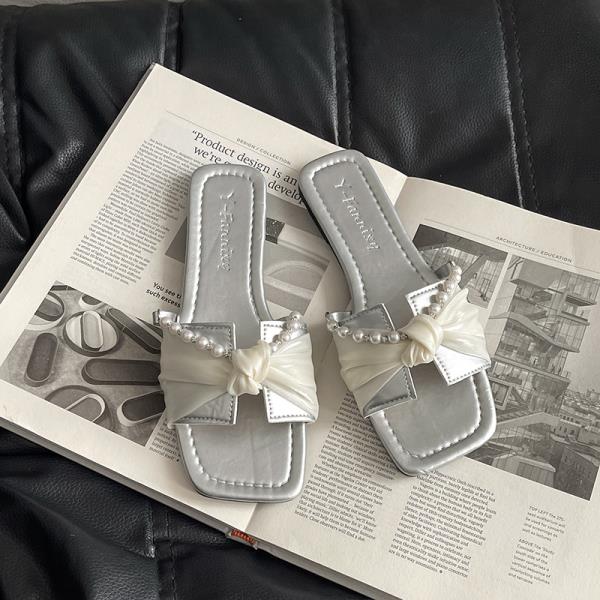 Fashion Shoes Woman 2025 Big Size Slippers For Swimming Pool Luxury Slides String Bead Beach Designer Flat Shoes Woman 2025 Slippers For