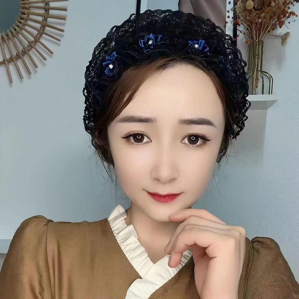 2025 Four Seasons Lace Hat: Windproof White Head Cover with Small Flowers