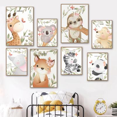 Baby Nursery Wall Poster Print Cute Jungle Animal Elephant Lion Giraffe Wall Art For Kids Bedroom Canvas Painting Child Room Art