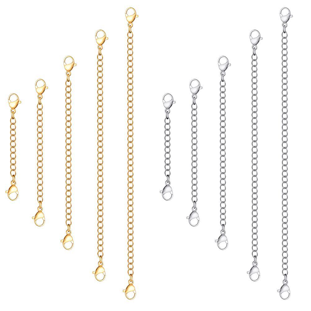 Gold Necklace Extender Chain with Double Lobster Clasp - Multi-Size Adjustable, Handmade DIY Extension.