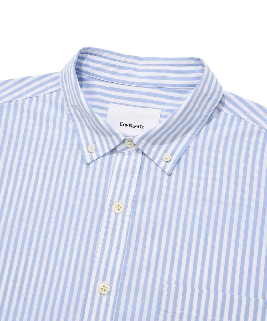 Covernat Whale Logo Stripe Half Shirt Light Blue