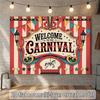 A 2D flat banner  with the content "Welcome to the Carnival"  suitable for weddings and parties