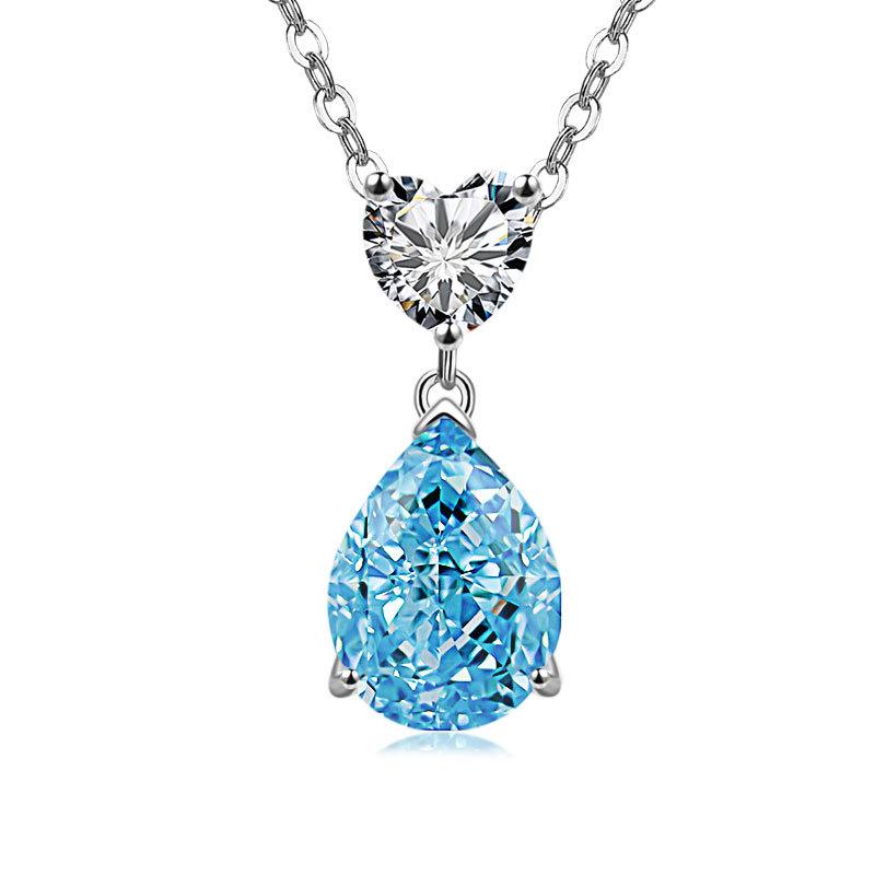 Jewelry Temperament Warm Sun Water Drop Necklace Ice Flower Cut Zirconium Platinum Plated 925 Silver Pendant Necklace
