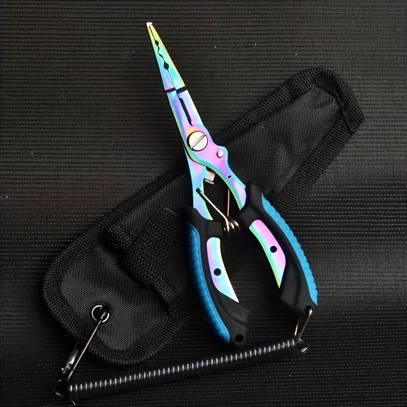 Multifunctional Stainless Steel Fishing Pliers with Elbow Hooks, Colored Titanium Alloy Open Loop Wire Cutters and Anti-slip Lead Pressing Handles