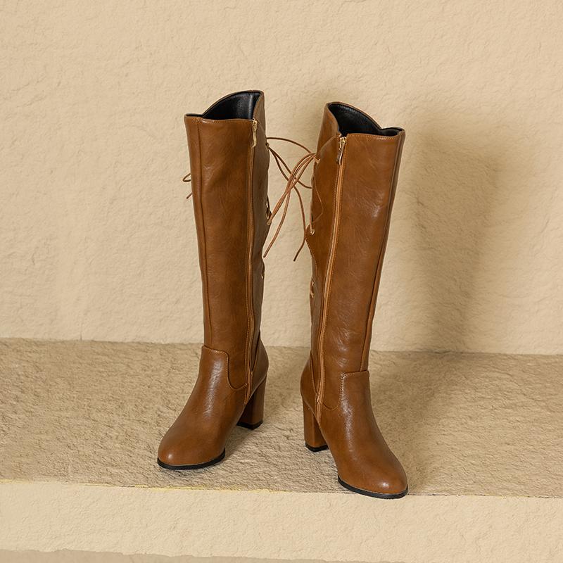Women's High-heeled Boots Are Fashionable European and American Style Solid Color Solid Color Versatile Large Size Medium Boots
