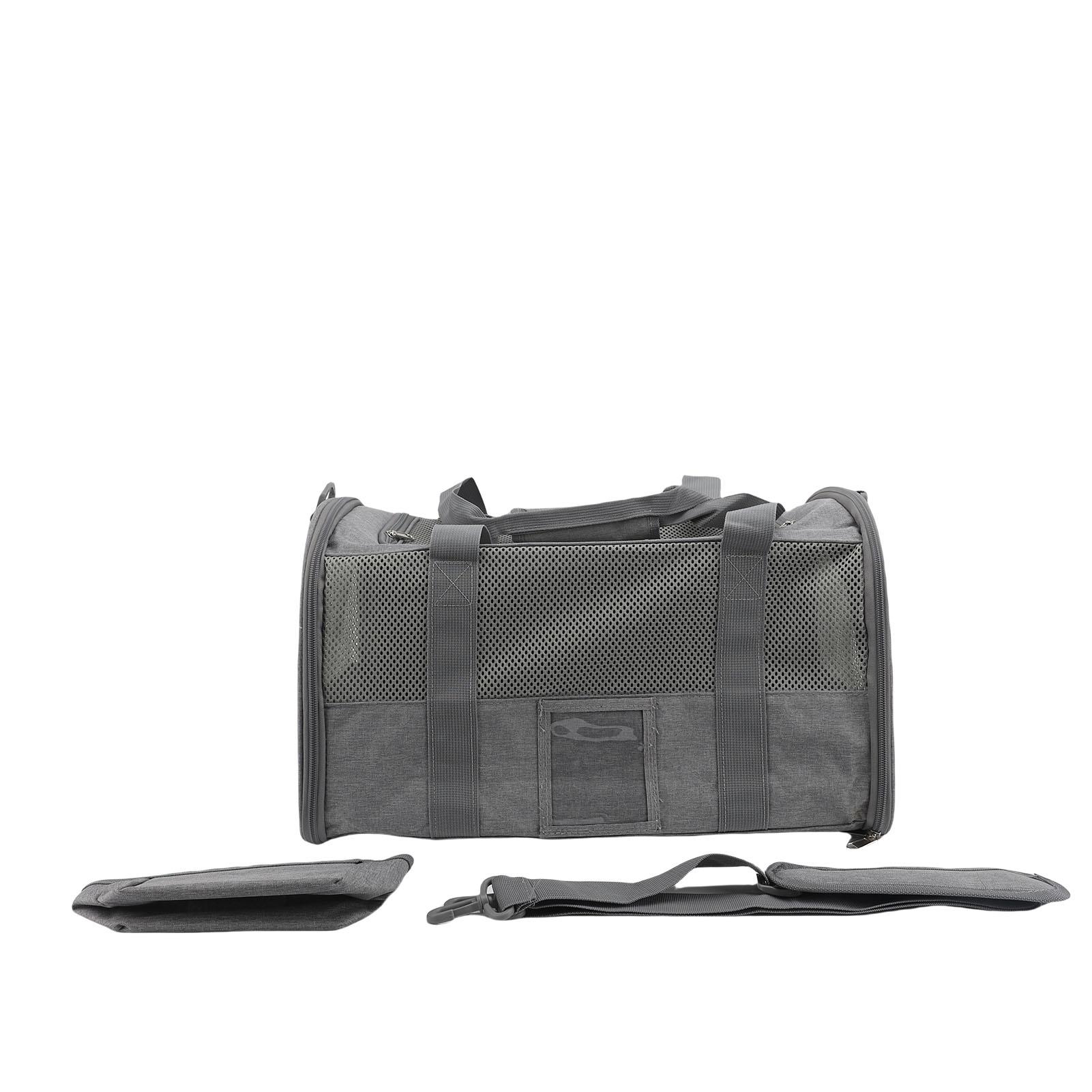 

Foldable Pet Carrier Bag with Shoulder Strap Mat Detachable Bowl Breathable Soft Sided Cat Dog Carrier for Travel сірий