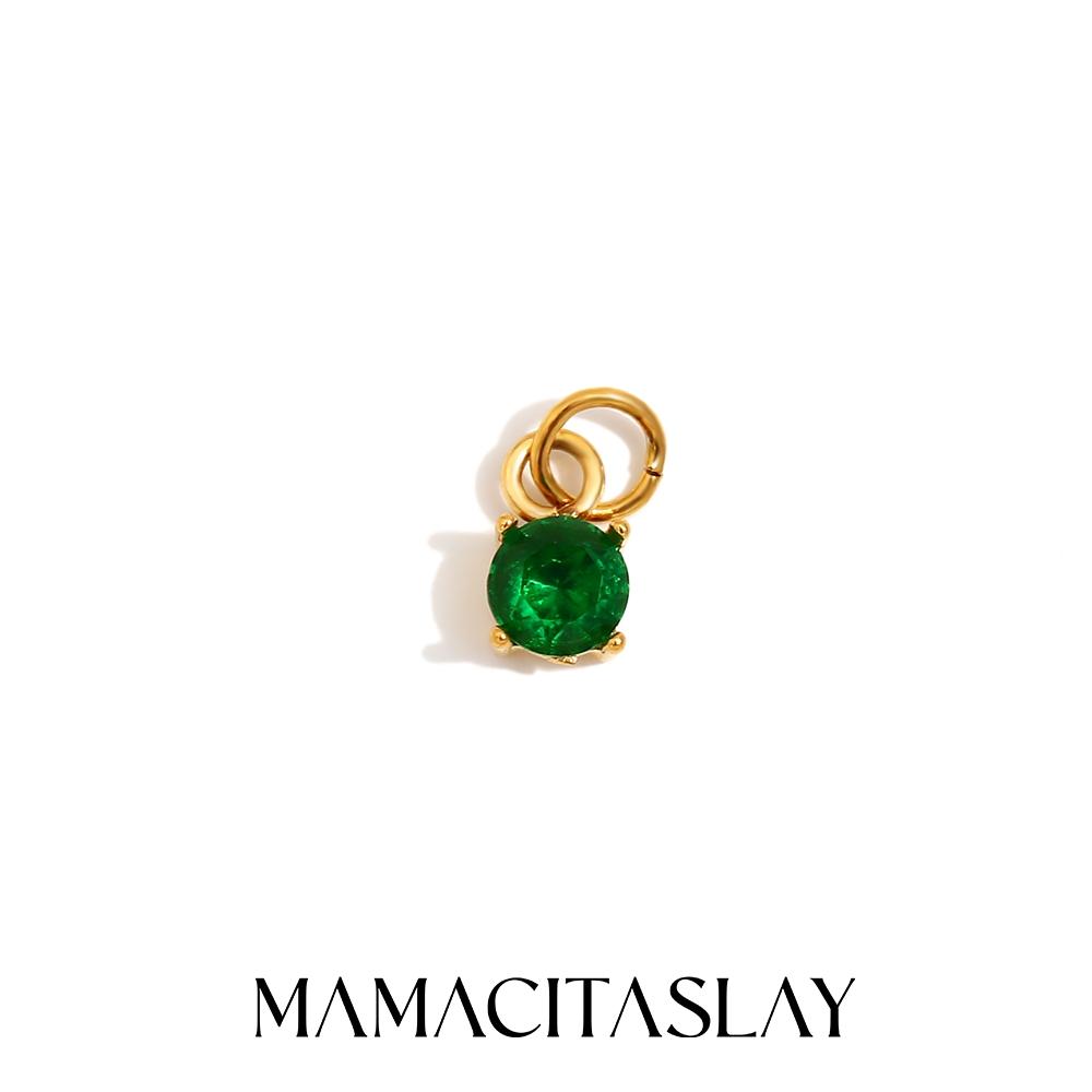 MamacitaSlay Stainless Steel Birthstone Round Charm Earrings Necklace Bracelet DIY Accessories Women's Retro Waterproof Jewelry