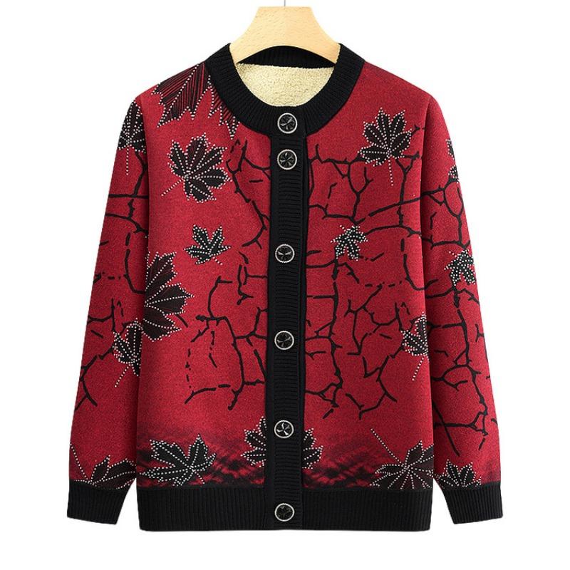 Mom cardigan on clothes medium and old women's clothing loose fleece jacket autumn and winter knitted sweater warm casual jacket
