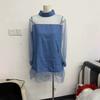 Urban Minimal Denim Dress,Women Summer Slimming Mini Dress with Lantern Sleeves Fake Collar Splicing