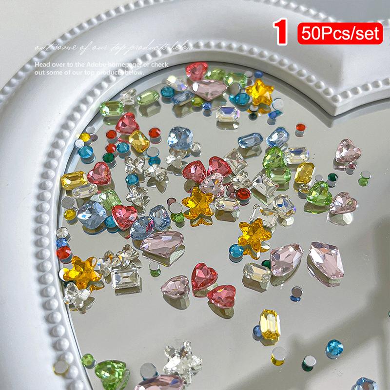 

50 шт. Шармы для нейл-арта Специальной формы С острым дном Разноцветные Драгоценности Для декора лица, одежды, обуви Принадлежности для ногтей as the picture
