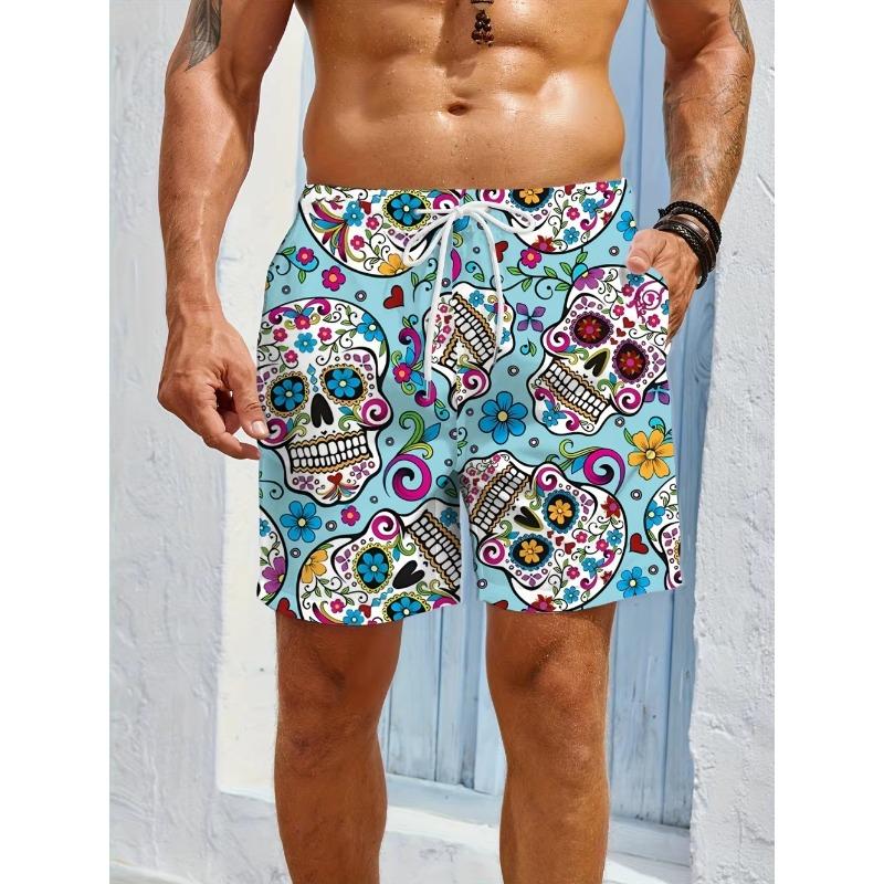 Summer Men's Flower Skull 3D Printed Beach Shorts Fashion Versatile Comfortable Vacation Wind