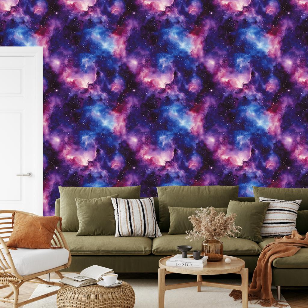 Watercolor Galaxy Wallpaper In Violet, Blue, Indigo and Plum 50x1000