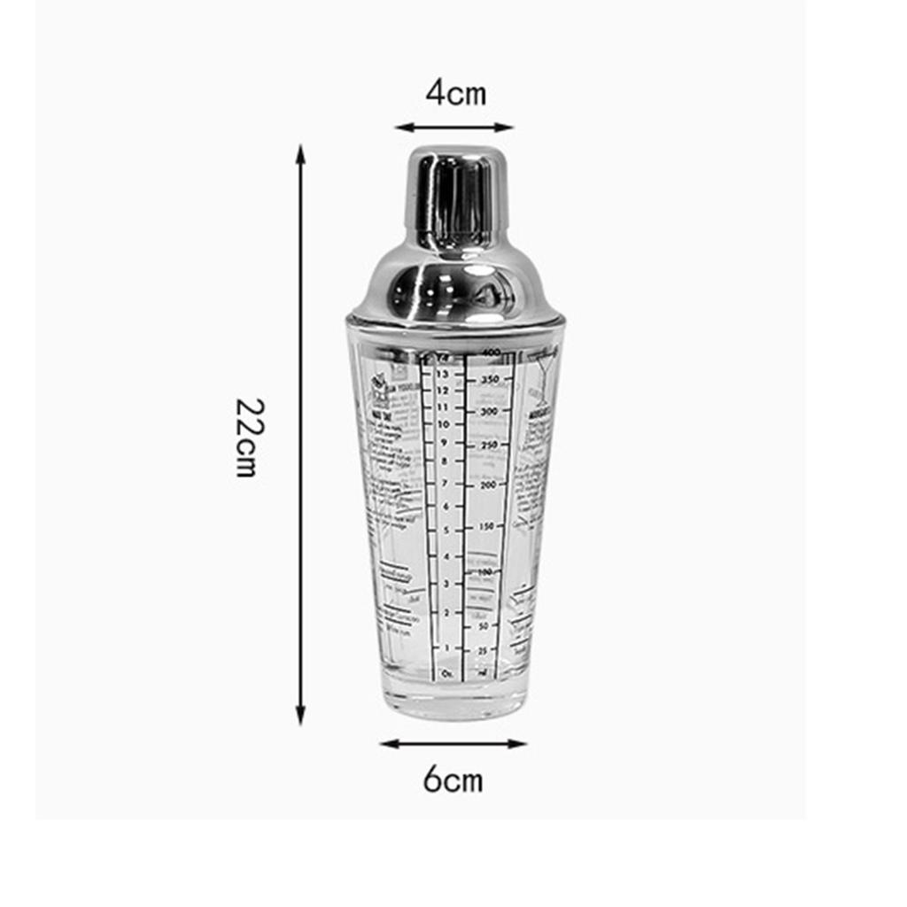 2026 New Glass Cocktail Shaker Hand Shaker Cup with Scales 400ML Metallic Steel Lid & Strainer Milk Tea Wine Drink Shaker Mixer