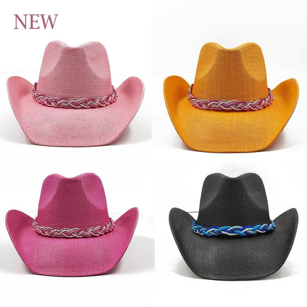 Freedom Outdoors Women's Pink 2024 Summer Straw Cowboy Hat Fashion Cowgirl Straw Hat Hat Men's Western Cowboy Hat Summer Travel Visor Hat 56-58Cm