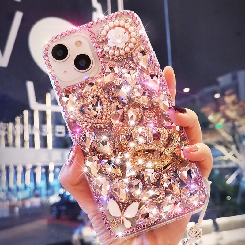For Apple 17 Women 16 Luxury Water for IPhone 13 Diamond Acrylic Phone Case 14 Love Crown Creative